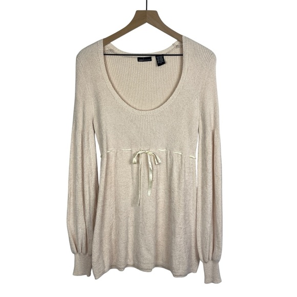 MODA INTL Y2K Babydoll Soft Chenille Scoop Neck Sweater Top Cream M Coquette - Picture 1 of 9